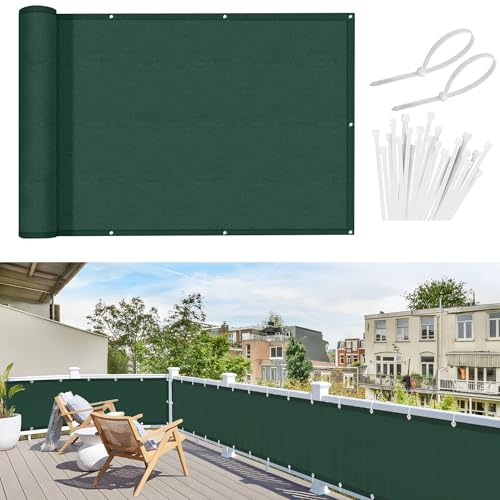 Sunnylaxx Brise Vue Balcon Vert foncé 90x300cm, Cache Brise Balcon pour Jardin Exterior PES, avec...