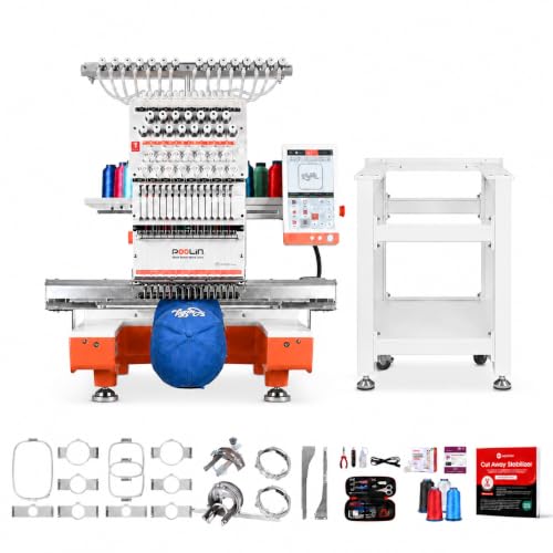 Image of Poolin EOX 15-Needle Commercial Embroidery Machine,20 inch x 14 inch Large Embroidery Area,9 inch Touchscreen with InStitch OS4, Includes Stand and Embroidery Supplies for Small Business