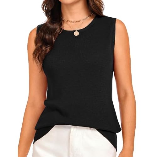 Totatuit Women's Wool Blend Sweaters Vest Crew Neck Sleeveless Lightweight Knit Pullover All Season Tank Tops Black Large