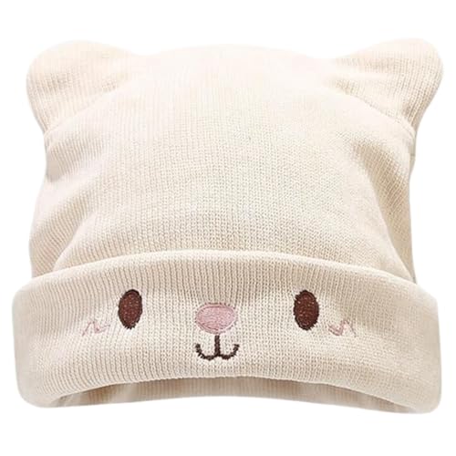 Gorro de Punto con diseño de Gatito de Mujer de Color Blanco, Mujeres Invierno Gorro Termico Tejer Gorras