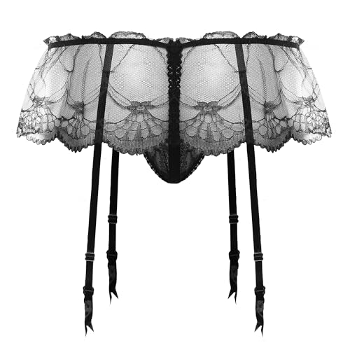 Lace Sissy Pouch Panties for Men Crossdressers Men's Lingerie Skirt G-String Underwear Briefs with Garters3