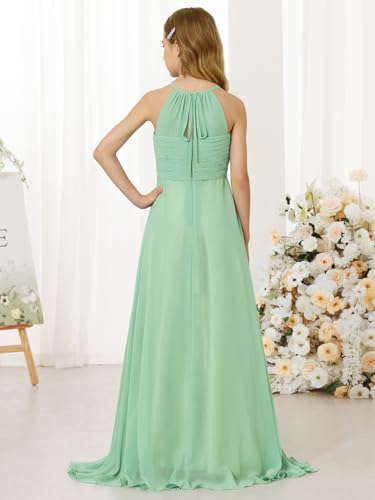 Girl's Flowing Chiffon Flower Girls Dresses Ruched Spaghetti Strap V-Neck Junior Girl Wedding Bridesmaid Dress2