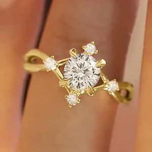 Snowflake Ring Sterling Silver Ring for Women Winter Ice Snowflake Holiday Birthday Geometric Light Luxury Gold Ring Snowflake Ring Women Engagement Wedding Banquet Jewelry Fashion Zirconia Ring（6)
