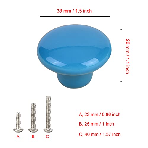 Huamulan 15Pcs Blue Glossy Ceramic Knobs Button Round Mushroom Cabinet Dresser Vintage Pulls Door Handles Cupboard Wardrobe Drawer, Dia. 1.5 Inch 38Mm #TOP1