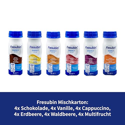 Fresubin Energy Drink - Mischkarton Hochkalorische Trinknahrung von Fresenius Kabi in 6 Geschmacksrichtungen, 300 kcal pro Flasche (200 ml (24er Pack), Mischkarton)