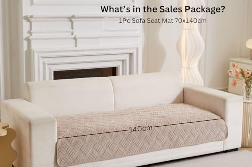 Image of HOMETHREADS Innovative Premium Velvet Sofa Cover Mat with PVC Backing for Non-Slip Comfort (L Beige, 2 Seater | 70x140cm)