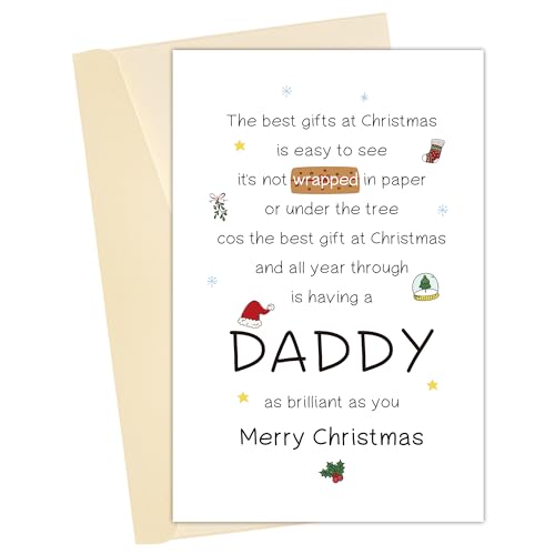 Heyshoo Daddy First Christmas Card, Cute Winter Holiday Gift for Dad Father, Funny Christmas Poem Gift From Daughter Child
