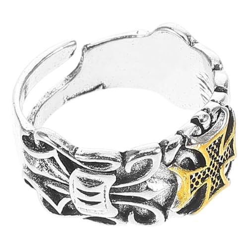 Gatuida Anillo Abierto Ajustable para Hombre Cruz Retro Diseño Vintage Acabado Bicolor Joyería Masculina Elegante para Dedo y Pulgar Accesorio Unisex para Uso Diario