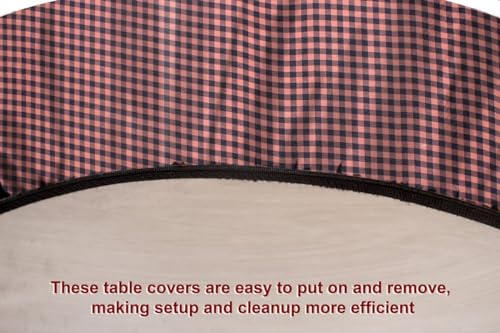 Image of The Furnishing Tree Round Elastic Fitted Center Tpoy Table Cover WxL 18x18 Inches Checkered Pattern Beige