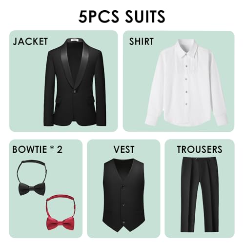 Image of Boy Suits 3 Piece Slim Fit Formal Suit Set with Tuxedo Jacket Vest Pants for Kids Wedding Ring Bearer Party
