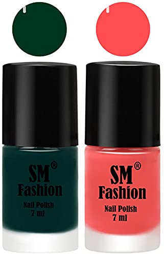 Image of Long Lasting Nail Polish | Nail Paint Combo 7 ml Each) - Set of 2 Dark Green-Peach Pink
