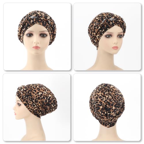Image of DRESHOW African Women Turban Caps Beanie Twist Headscarf Pre-Tied Double Twisted Braids Headwraps for Women Chemo Cancer Cap
