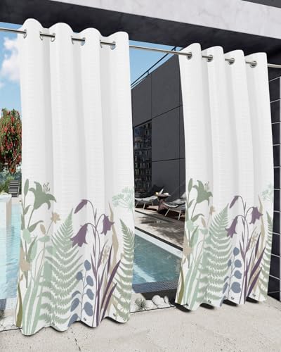 Outdoor Curtains for Patio, Wildflowers Botanical Outside Curtain Top & Bottom with Grommets & Windproof Rope, Farmhouse Modern Floral Minimalist Privacy Screen Drapes for Porch Gazebo, 54"x108"