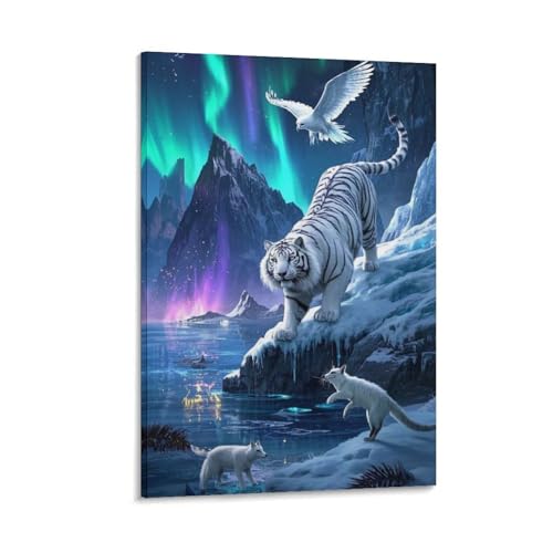 Tableau Impression Sur Toile Tigre 30x45cm Pour Décoration Murale De Chambre
