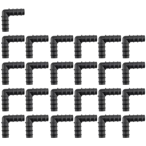 Kqcibz Pack of 25, 1/2 Inch 90 Degree Elbow, Barb Crimp Pex Fitting, Plastic Pex Fittings, (1/2 Inch Elbow, 25Pcs), Black