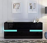 sideboard led weiss Grifflose Push to open-Technik für Türen und Schubkasten sowie moderner Ambient Light Verglasung