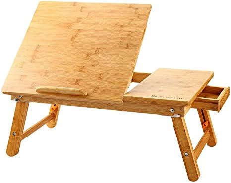Laptop Desk Nnewvante Table Adjustable Bamboo Foldable Breakfast Serving Bed Tray w' Tilting Top Drawer