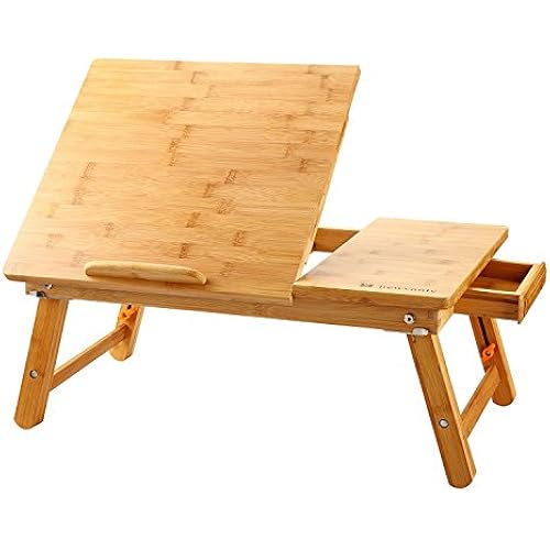 Nnewvante Bamboo Laptop Desk for Bed with Tilting Top, Drawer 21.6 x 13.8In