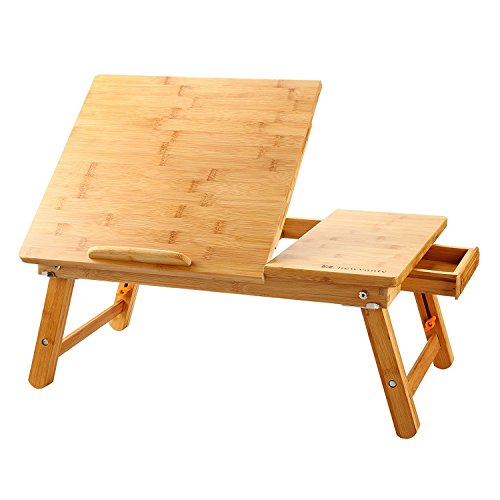 Laptop Desk Nnewvante Table Adjustable Bamboo Foldable Breakfast Serving Bed Tray w' Tilting Top Drawer by Nnewvante - Used condition - US$39.20