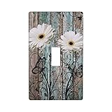 Country Daisy Light Switch Cover Print Farmhouse Rustic Wood 1-Gang Single Toggle Switch Plate...