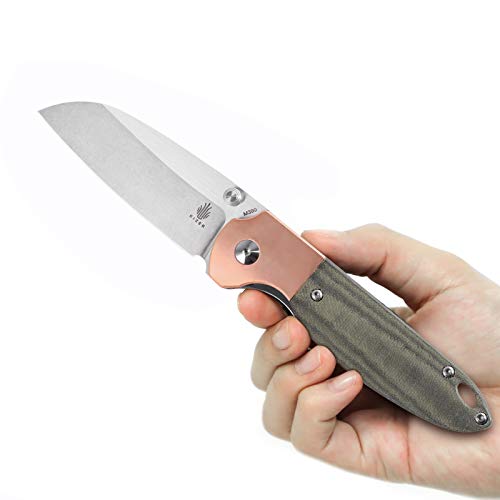 Kizer Deviant Pocket Knife, 3 Inches M390 Sheepfoot Blade With Copper/Micarta Handle, Edc Knives With Clip -V3575(Copper+Green Micarta Handle+M390 Blade) #TOP2