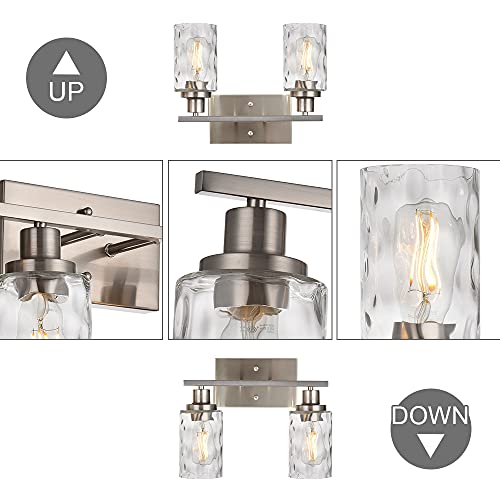 Image of 2-Light Bathroom Vanity Light Fixtures,Brushed Nickel Bathroom Lighting Fixtures,Modern Wall Sconces with Hammered Glass Shade, Wall Lights for Living Room Porch Hallway Bedroom