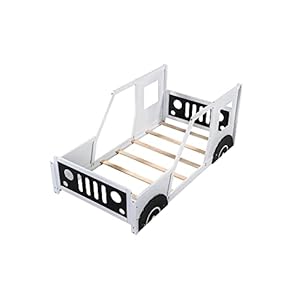 Twin size kids bed classic car shaped platform bed with wheels wood twin montessori floor bed for kids boy girls lightning mcqueen bed whiteblack  urban country home decor
