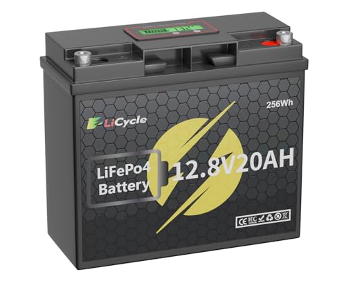 E LiCycle 12/12.8V 20Ah LiFePO4 Lithium Battery 4000+ Deep Cycles Rechargeable Battery for UPS, Solar Panel, Power Wheels, Kayak Fish Finder, Scooter, RV, Marine (12.8V 20A 1pcs)