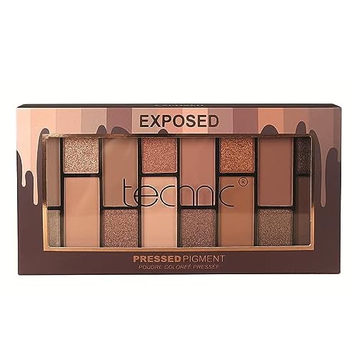 Technic Exposed Eyeshadow Palette – 16 Long Lasting, Blendable Shades with Soft Shimmers & Transitional Mattes for Day or Night Looks. With a Mixture of Browns, Bronzes and Neutrals. 29.6g