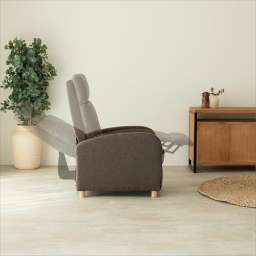 ZZ DON DESCANSO - Sillon Relax Reclinable Tela Verona (63x74x105cm). Sillón Reclinable Compacto con Reposapiés, Apertura Push, 2 Posiciones y Posición Cero, Butaca Reclinable hasta 160º (Marrón) - imagen 4