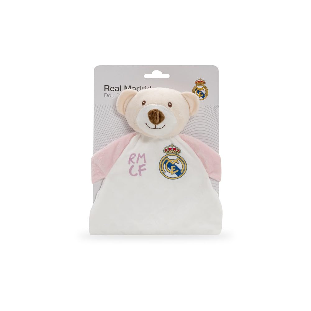 Interbaby - Dou Dou para Bebés Oso Real Madrid – Manta de Apego Suave con Peluche – Producto Oficial del Real Madrid CF – Ideal para Recién Nacidos y Niños Pequeños Futuros Madridistas