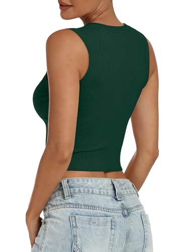 Image of ANRABESS Womens Crop Tank Tops High Neck Sleeveless Ribbed Knit Slim Fit Shirts 2026 Summer Casual Basic Workout Clothes