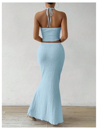 Image of SOLY HUX Women's Two Piece Outfits Twist Front Halter Cami Tops and Skirt Summer Set