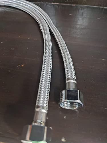 Image of Elegance Stainless Steel 304 Leg Hose Centre Hole Mixer Connection Pipe With Brass Insert for Kitchen Wash Basin, Water Heater & Toilet 24 Inches Pack of 2 Hot Cold Water Supply Hoses Pipes Tubes Sink