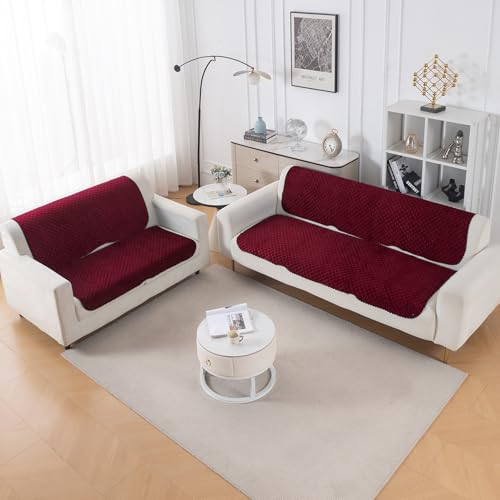 Image of HOKIPO Quilted Sofa Cover 5 Seater - (3+2) for Seat & Back | 'Quilt Classic' Maroon (IN-927 * 2+926 * 2-MRN)