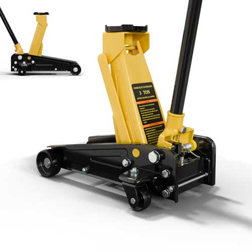 Kieperi 3 Ton Floor Jack and Steel Racing car Jack with Single Piston Pump,Lifting Range 3"-18",Yellow