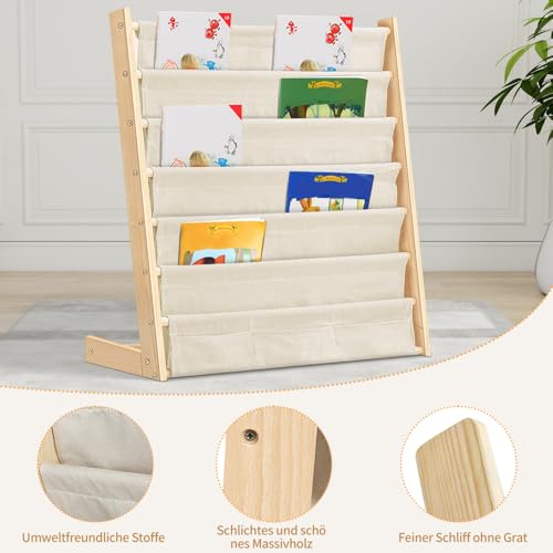 Miniatura 8 de Huole Estanteria Libros Infantil, Librería Montessori Infantil Con 5 Capas, 3 Bolsillos Con Mangas Profundas, Madera, 75 X 30 X 79 Cm