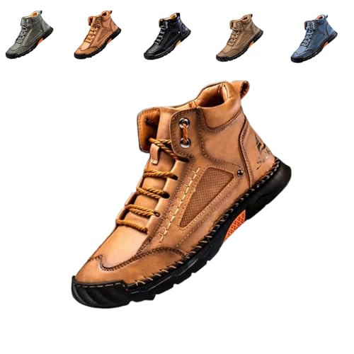 Sawbehind Men's Comfortable Handmade Leather Boots,Arch Support,Waterproof Spacious Toe Box Outdoor Leather Shoes