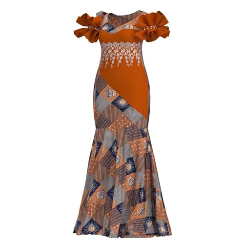 Image of iooiooi Womens Elegant Ankara Maxi Mermaid Dress Lace Decorated African Gowns
