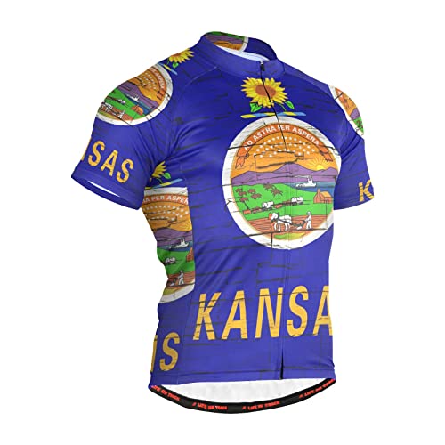 Kansas State Flag Men's Cycling Jersey Short Sleeve Bike Jacket Biking Bicycle Jersey Shirt