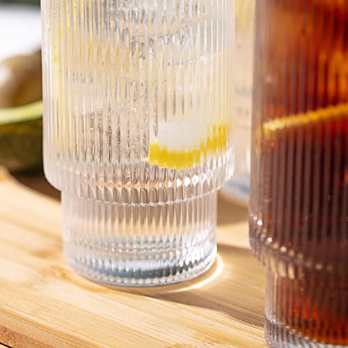 Sunnow Vastto 11 Ounce Stackable Ribbed Glass Cup,Iced Tea Glasses For Water, Beverage,Juice, Wine,Beer And Cocktail,Set Of 4 #TOP3