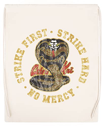 Cobra Kai - Strike First - Strike Hard - No Mercy Wiederverwendbare Sportreisetasche aus Baumwolle Reusable Sport Bag Cotton Beige
