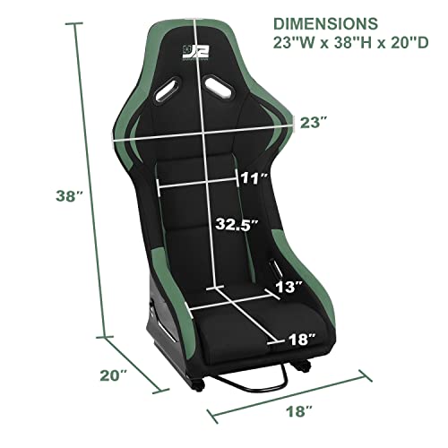 ‎J2 Engineering J2-Rs-001-Gn Pair Of Universal Fixed Position Bucket Racing Seat W/Side Mount Brackets & Sliders For 4 Or 5 Point Harness, Black/Green #TOP4