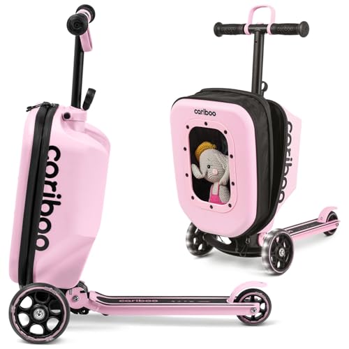 Cariboo Trottinette Enfant avec Valise à partir de 2 Ans Tricycle 2en1 Pliable Réglable en Hauteur Jusqu’à 50 kg Bagage à Main iTravel Rose