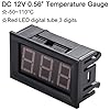 Greluma 2 Pz Termometro digitale con display a LED da 0,56 pollici, indicatore di temperatura CC 12V -50~110 °C con sonda NTC impermeabile, misuratore di temperatura a LED rosso