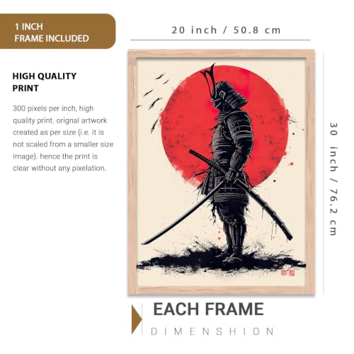 Image of kotart Japanese Samurai Motivational Art Framed Posters for Living Room Bedroom Gaming Room Studio | Aesthetic Japanese Theme Samurai Poster with Frames Wall Decor Set Of 3 (20x30 Inch)