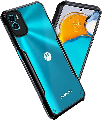 Image of A rtistque Clear Hard Transparent Acrylic Armor Anti-Drop Shockproof TPU Edge Back Cover Case for Motorola E22s / Motorola Moto E32 - Black