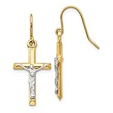 14k Two Tone Yellow Gold Crucifix Cross Religious Drop Dangle Chandelier Earrings Fine Jewelry For...