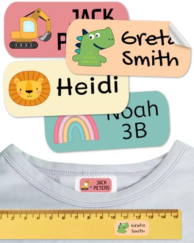 100 Etiquetas para ropa SIN PLANCHAR resistentes a los lavados. Pegatinas personalizadas para material escolar. Etiquetas Adhesivas para niños, guardería y colegios.