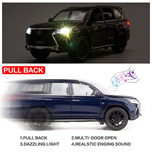 Bdtctk 1/32 Compatible For Lexus Lx570 Off-Road In Luxury Suv Model Car, Zinc Alloy Pull Back Toy Car With Sound And Light For Kids Boy Girl Gift(Blue) #TOP2